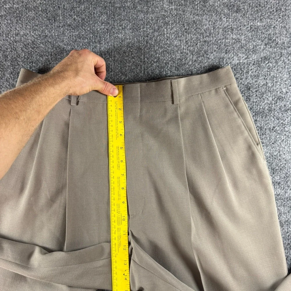 Vtg Haggar Dress Pants Mens 34x34 Brown Wool Blend Pleated Slash Pocket Career